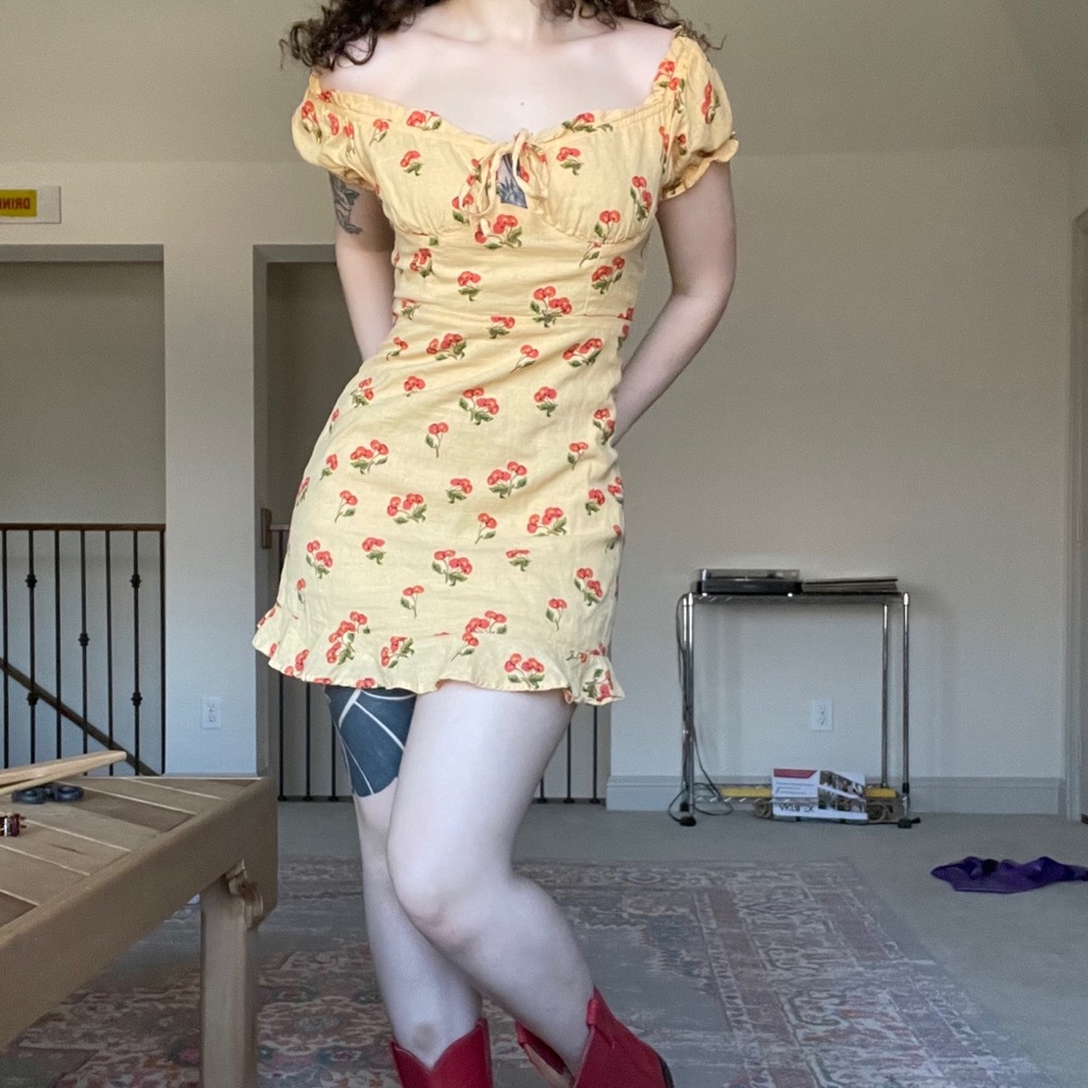 🍒Urban Outfitters Cherry yellow mini sun dress